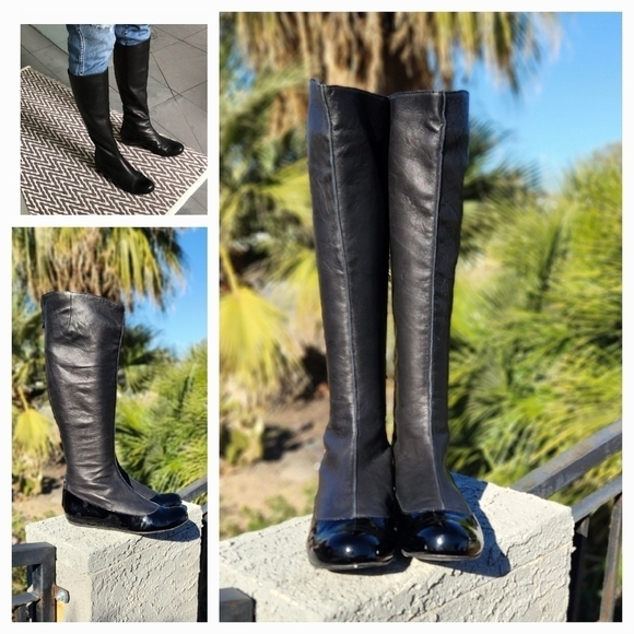 Lanvin  Soft Leather Cap Toe Flat Tall Boots - Picture 1 of 3